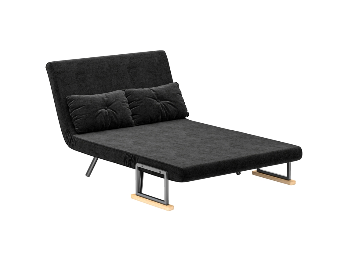Cama sofá conversível 4 em 1, com encosto reclinável, 2 lugares, almofadas ajustáveis, 5 níveis, 102x73x81cm, preta | S/MARCA