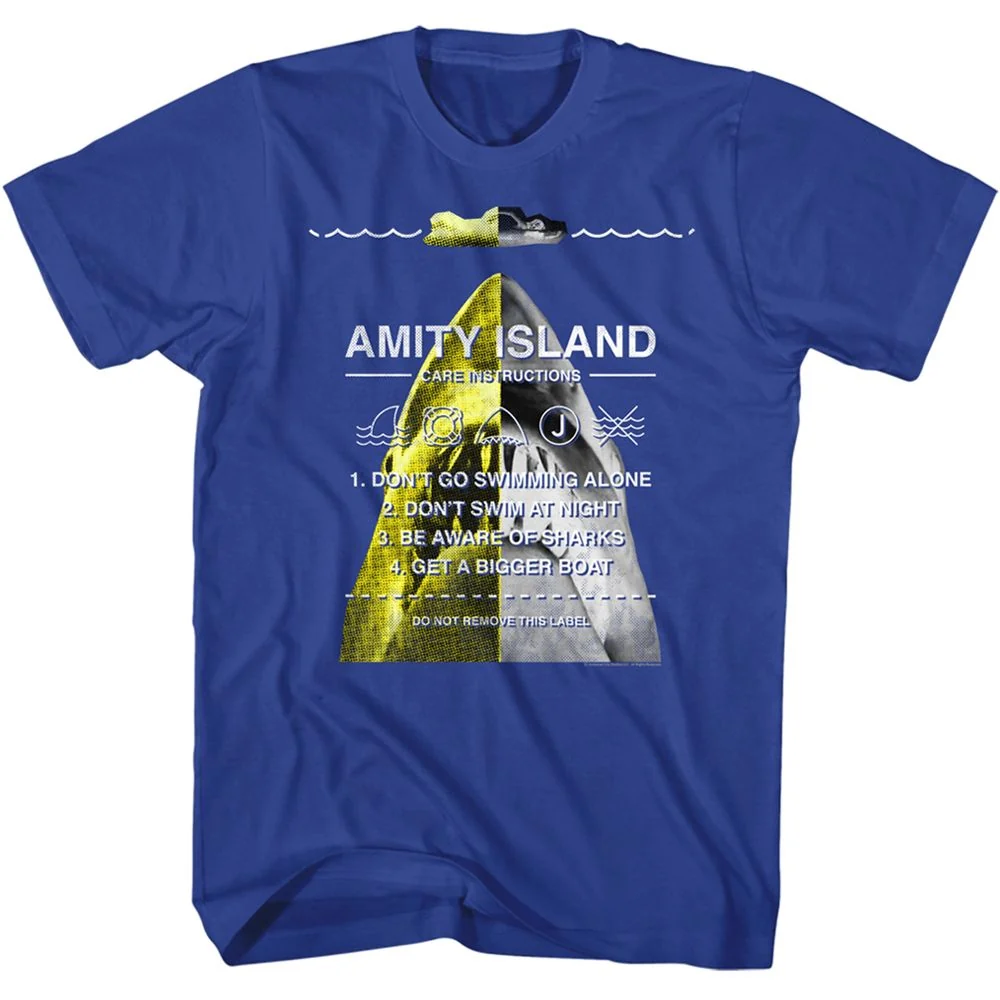 Rockinstone Jaws Movie Instruction Collage Solid Royal Adult T-shirt Size:xl