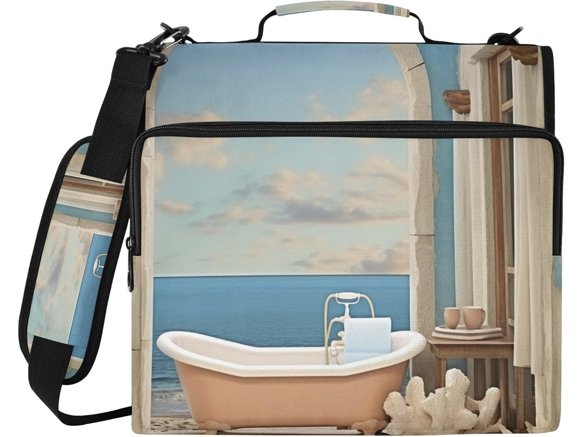 Bolsa organizadora para banheiro Teal Coastal Pasta com 3 argolas, poliéster resistente à água e compartimento para laptop.