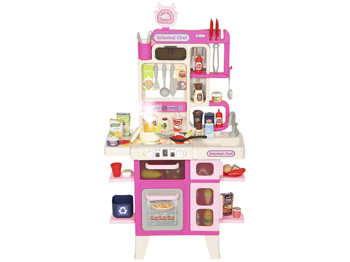 Kit Cozinha Brinquedo 104 Peças com Luzes e Sons Realistas, Rosa