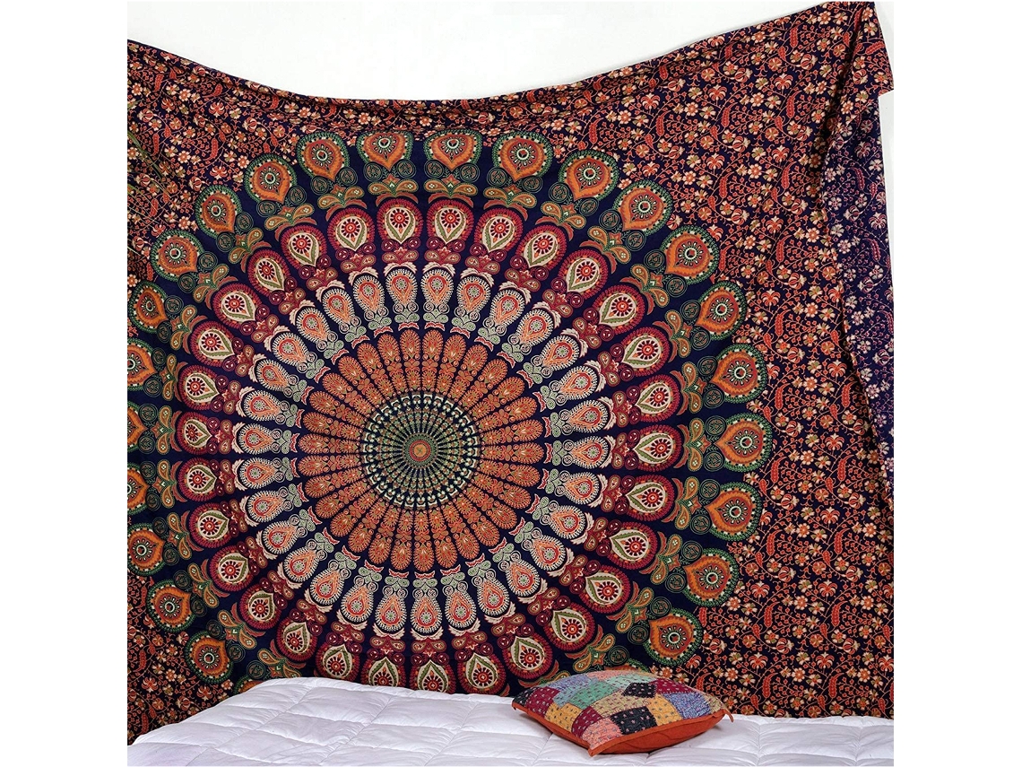 Tecido Mandala Tradicional Pano de Parede Floral em Ouro RNEMITERY