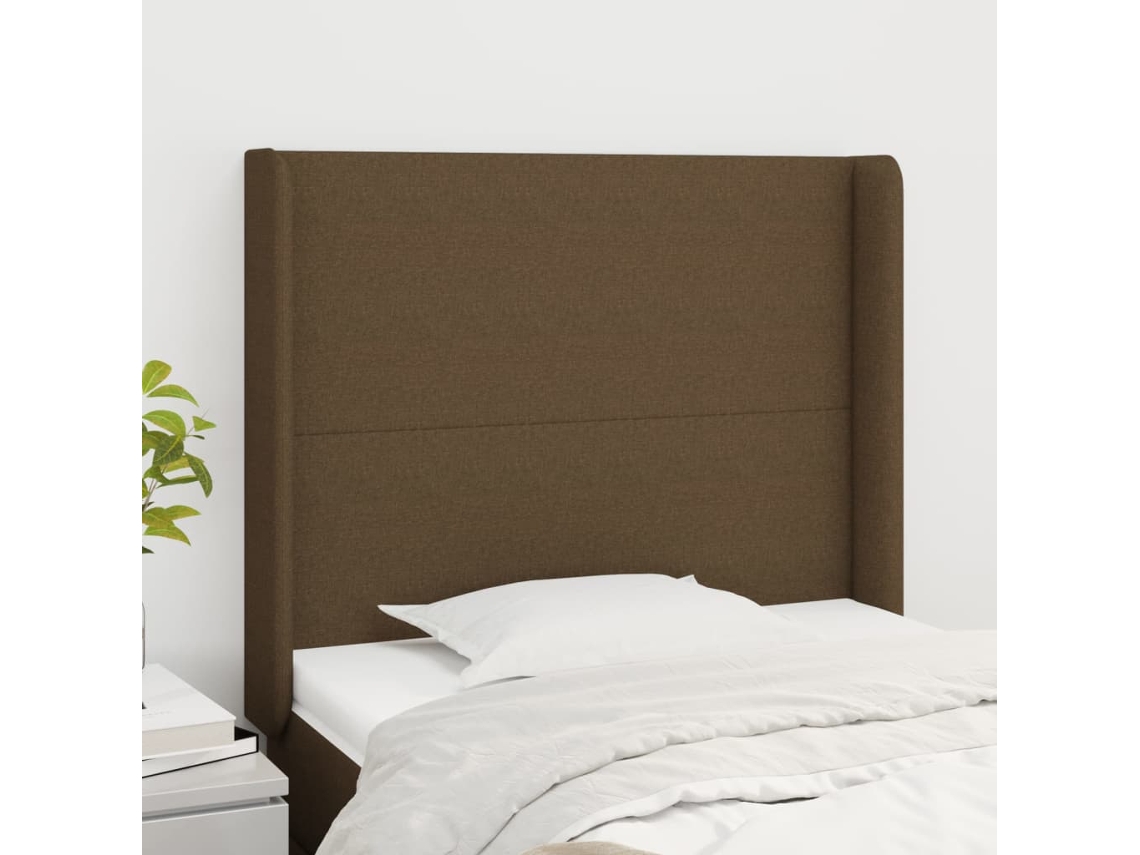 Vidaxl Cabeceira Cama C/ Abas Tecido 83x16x118/128 Cm Castanho-escuro