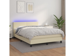 SYFAX™ Cama Box Spring C/ Colchão/led 140x190cm Couro Artificial Creme