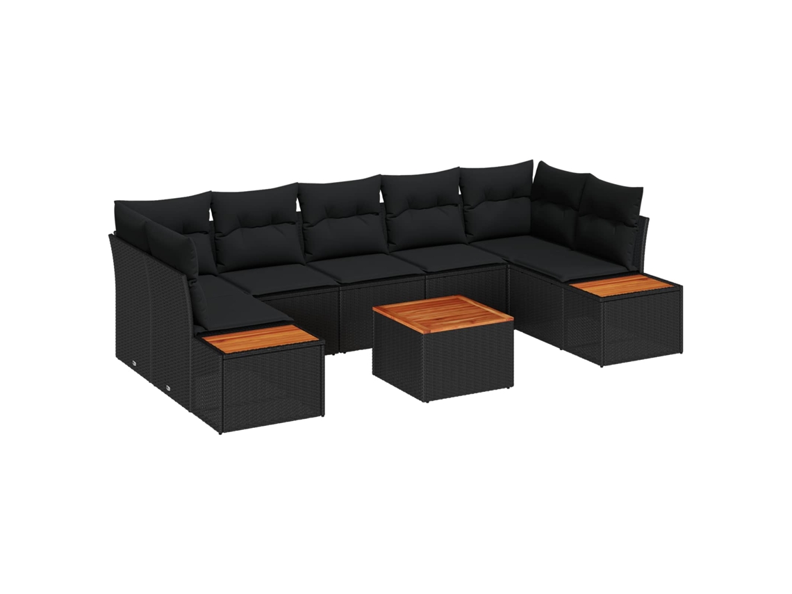 Vidaxl Conjunto De Sofá De Jardim 8 Unid. Preto Rattan Sintético