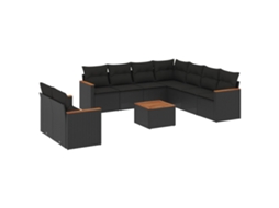 Conjunto de 10 Sofás de Jardim com Almofadões Vime Pe Preto MAISON EXCLUSIVE