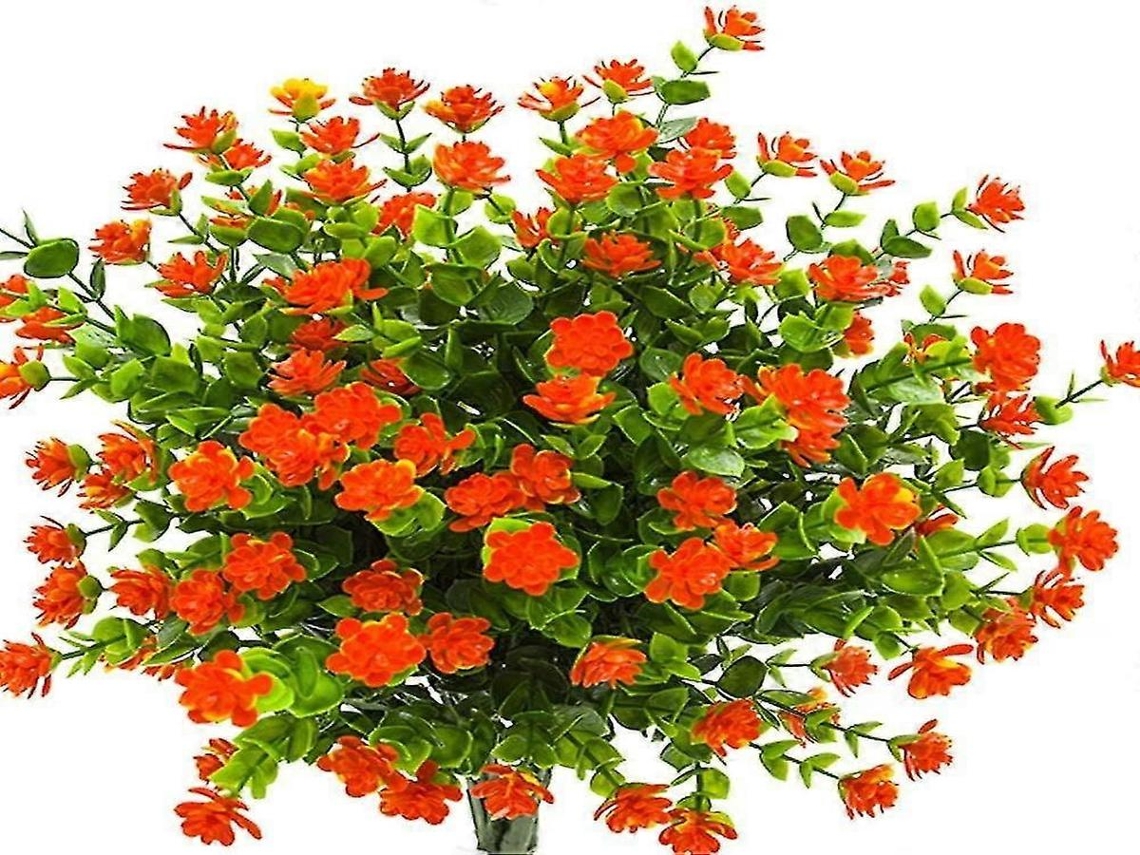 Eucalipto Artificial - 4 Peças, 7 Hastes - Laranja, Seda/plástico - Resistente Aos Raios Uv - Para Interiores E Exterior E Festas | Lurelia