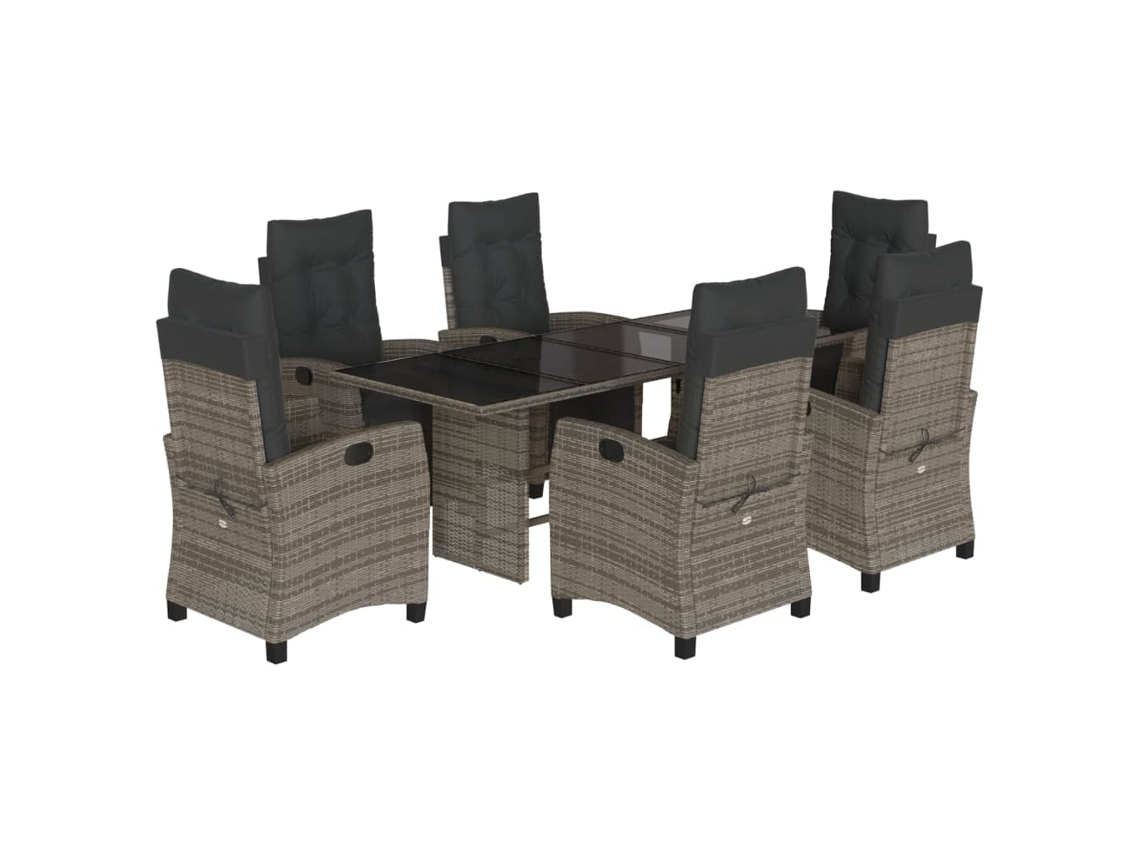Conjunto de 7 Jantar para Jardim com Almofadões Vime Pe Cinza MAISON EXCLUSIVE