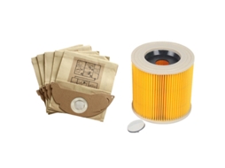 Acessório para Aspiradores KARCHER 1 un Filtros hepa + 5 un sacos papel cartucho Filtro hepa wd2250 wd3200 mv2 mv3 wd3
