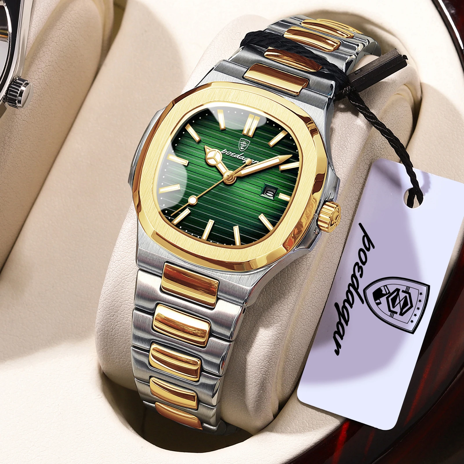 (Dourado e Verde) Relógios Pulse femininos refinados da Casal, com mecanismo de quartzo, visor de dados, resistentes à água e luminosos.