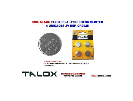Blister De Pilha De Botão De Lítio TALOX 4 Unidades 3V Cr2025