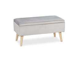Relaxdays Banco Com Armazenamento, Veludo, 40 L, Estofado, Pernas De Madeira, 2 Lugares, 41 X 80 X 40 Cm, Cinza Claro