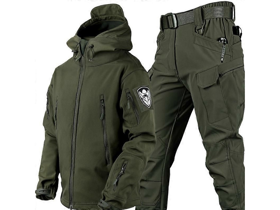Conjunto Chaqueta E Calça Camuflagem Homem Impermeável Antivento Inverno Militar Tático Verde Ejército 4xl