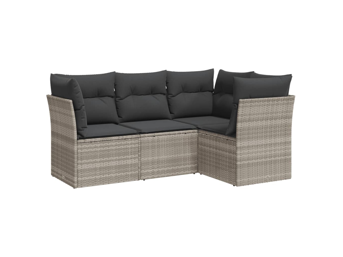 Conjunto de 4 Sofás Jardim com Almofadões Vime Pe Cinzento Claro MAISON EXCLUSIVE (4 pcs)