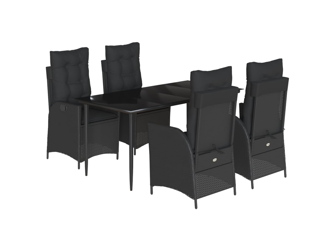 Conjunto de 5 Jantar para Jardim com Almofadões Vime Pe Preto MAISON EXCLUSIVE