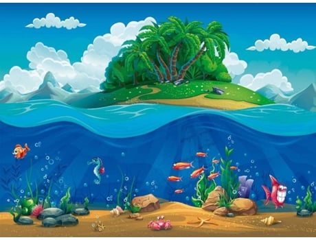 Painel de Parede OEDIM Infantil Ilha Fundo do Mar (Multicolor - 350x250cm - Papel de Parede)