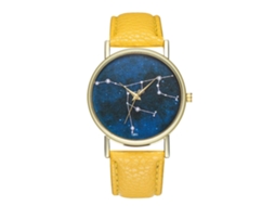 Relógio de quartzo unissex com pulseira de couro PU, mostrador Universe, Zhoulianfa (amarelo)