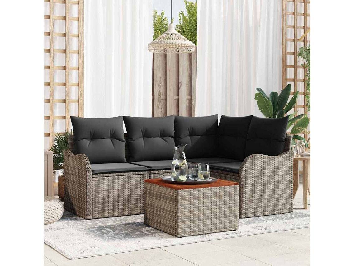 Vidaxl Conjunto De Sofá De Jardim 5 Unid. Cinzeto Vime Pe