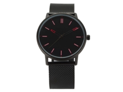 Relógio masculino de quartzo com pulseira de aço multicolorida e mostrador redondo (preto e vermelho)
