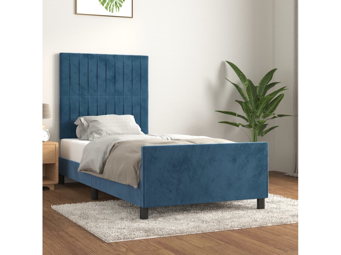 Cama De Solteiro Sem Lovely Home Madeira Veludo Azul (100x200)