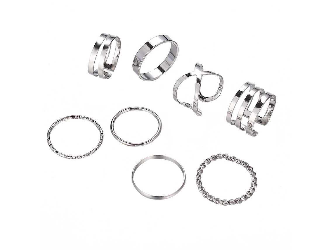 Anéis De Liga Presente Decoração 8pcs Conjunto Elegante Feminino Prata
