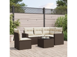Vidaxl 6 Pcs Conjunto De Sofás Jardim C/ Almofadões Vime Pe Castanho