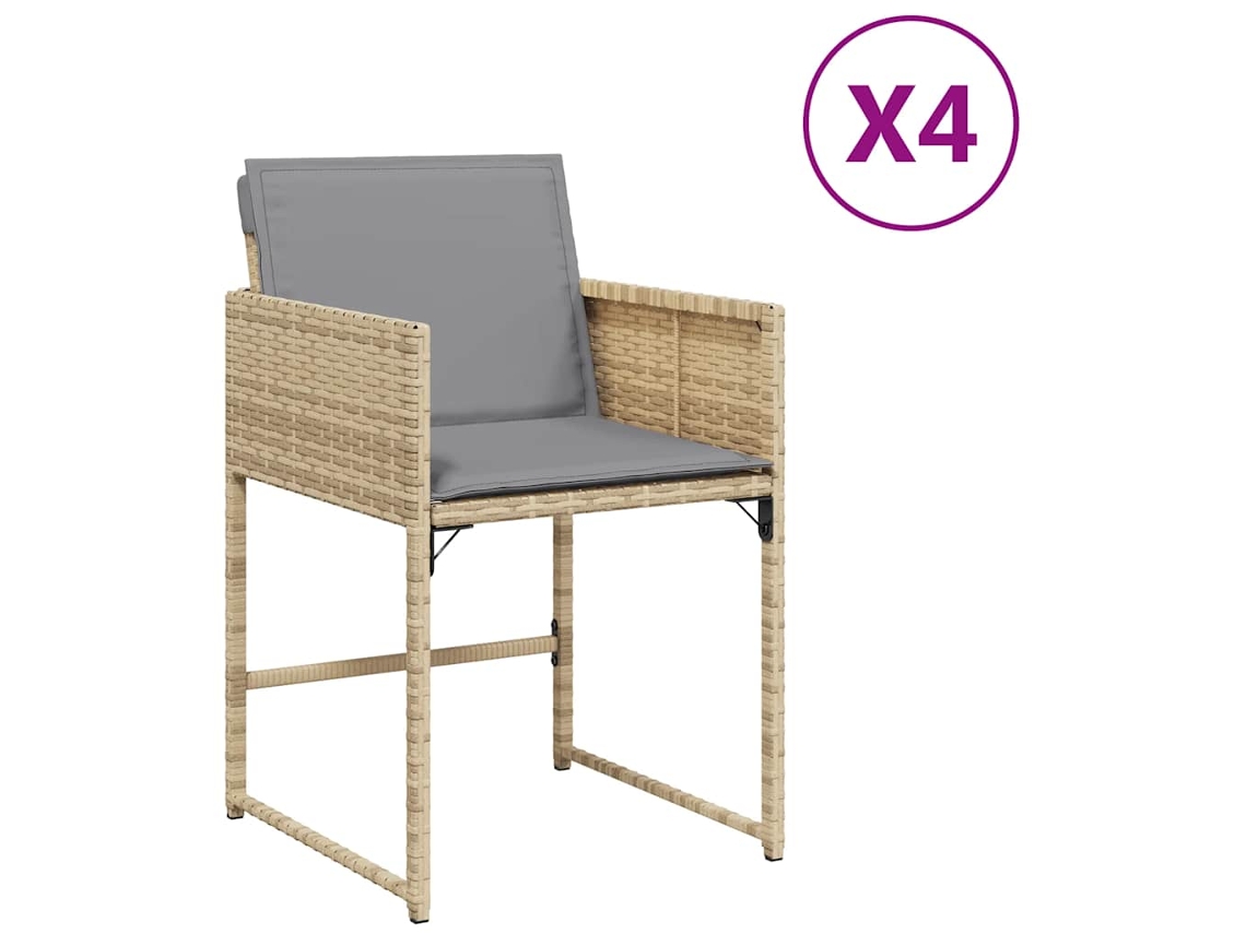 Conjunto de 4 Cadeiras de Jardim com Vime Pe Bege Misturado Almofadões MAISON EXCLUSIVE