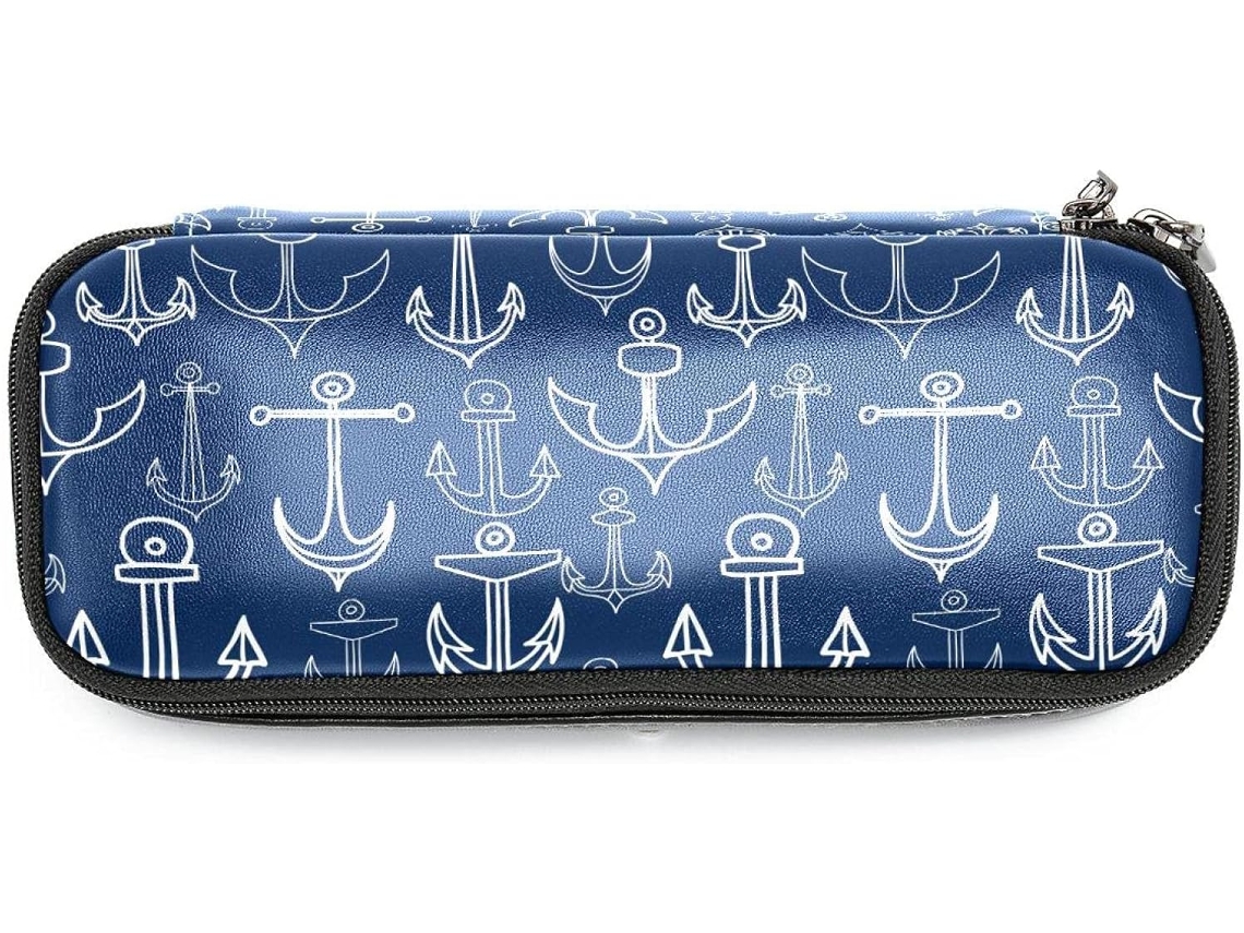 Organizador grande azul marinho com estampa de âncora, da Maquiagem, ideal para escola, mesa e adultos. Perfeito para guardar coisas na escola ou na escrivaninha.
