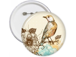 Conjunto de 5 Broches Redondos Diythinker com Desenhos Pássaros e Flores em Lápis Cor, para Decoração Roupas P