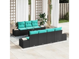Vidaxl Conjunto De Sofá De Jardim 8 Unid. Preto E Turquesa Vime Pe