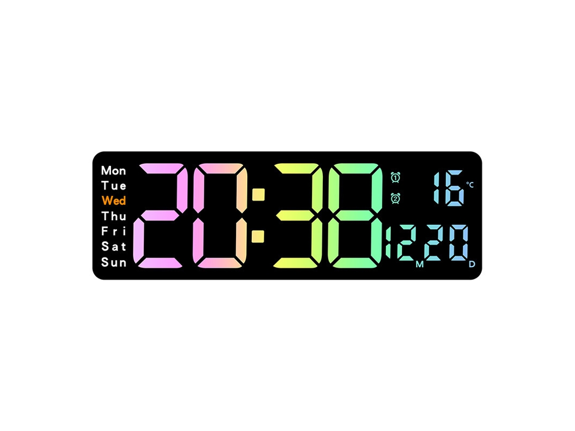 Relógio de parede digital LED moderno com indicador de temperatura e umidade MDUG