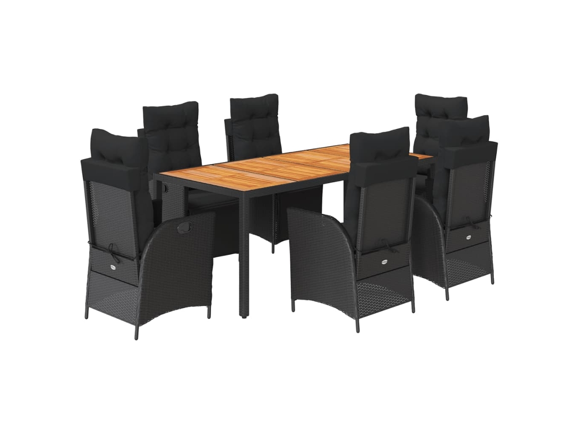 Conjunto de 7 Jantar para Jardim com Almofadões Vime Pe Preto MAISON EXCLUSIVE