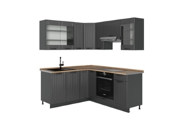 Cozinha Em Ângulo Fame Line, 190x60cm, Pt Carvalho, Cinza Escuro, Antracite, Vicco