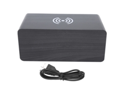 Altavoz Bluetooth Sem Fio De Madeira Com Relógio E Alarme 2000mah Mini Estéreo Portátil Preto Luz Verde