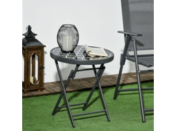 Mesa Lateral Dobrável Com Tampo De Vidro 45x45x50cm Preta, Ideal Para Jardim E Camping Hvorstur