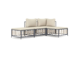 Conjunto 4 lounge de jardim c/ almofadões VIDAXL vime PE antracite