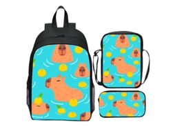 Conjunto Escolar 3 Peças, Estampa De Desenho Animado Com Mochila E Estojo