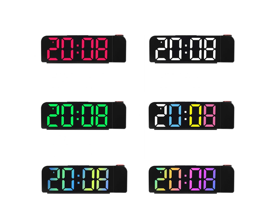Despertador Digital Led com projeção 180° brilho ajustável temperatura tela grande MDUG