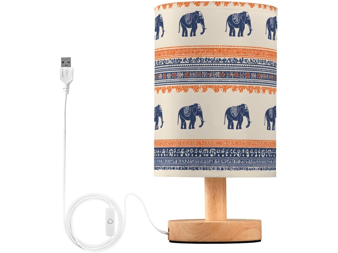 Abajur De Cabeceira Mnsruu Com Elefante Boêmio, Luminária De Cabeceira Led, Luminária De Mesa Com Cúpula Tecido