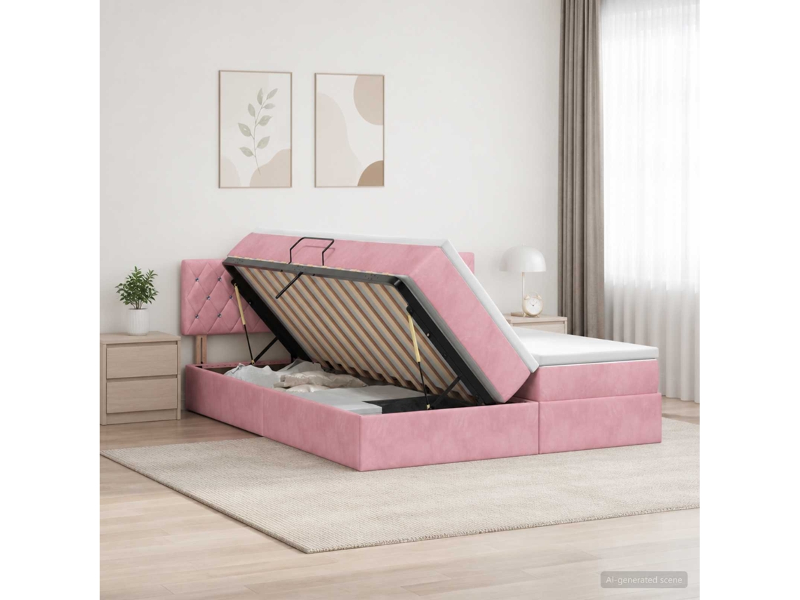 Vidaxl Cama Com Armazenamento Com Cabeceira 2 Unid. Rosa