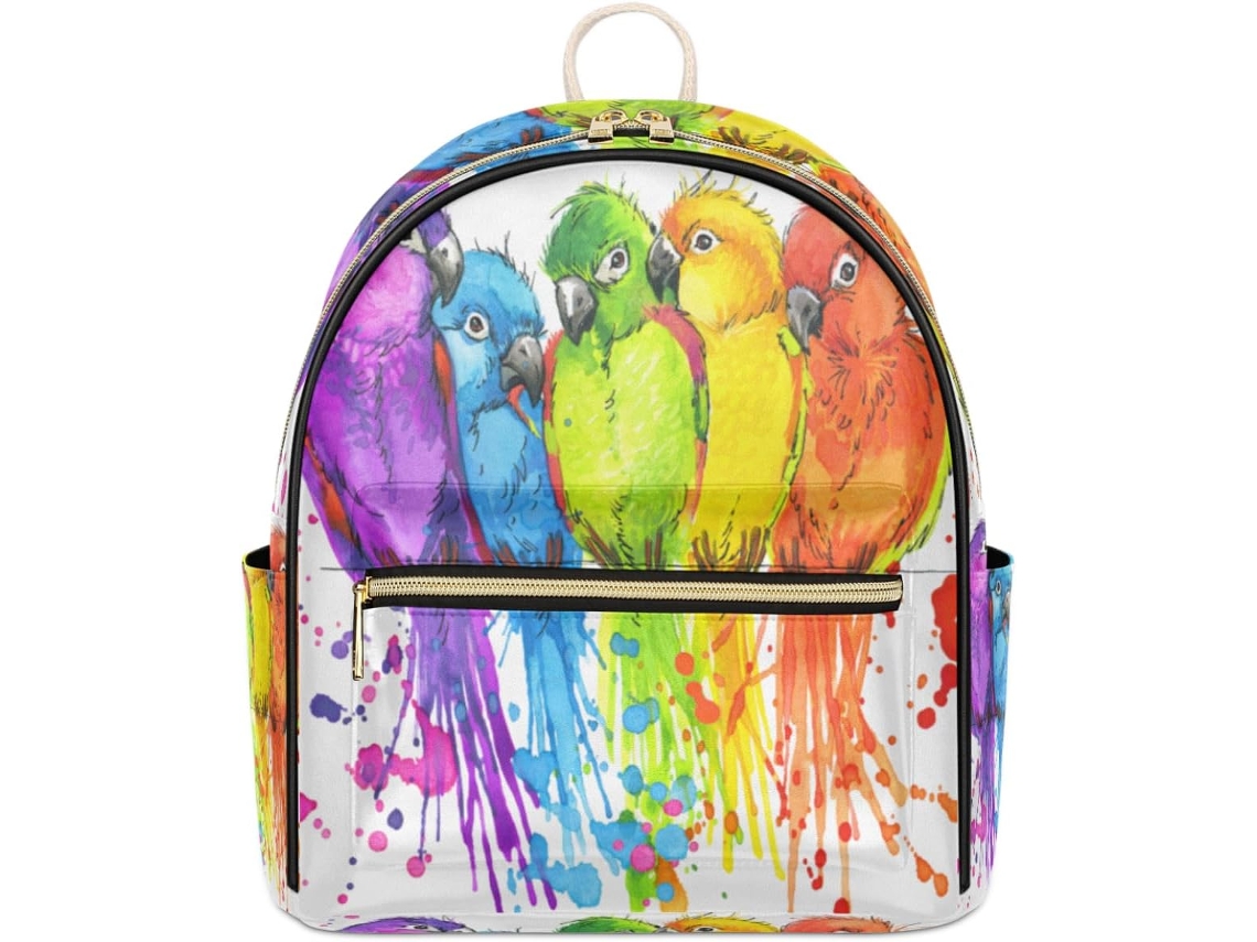 Mochila Tropicallife Feminina e Infantil em Couro com Estampa de Pássaros em Aquarela Prints Pe Impermeável Tamanho P/MARCA