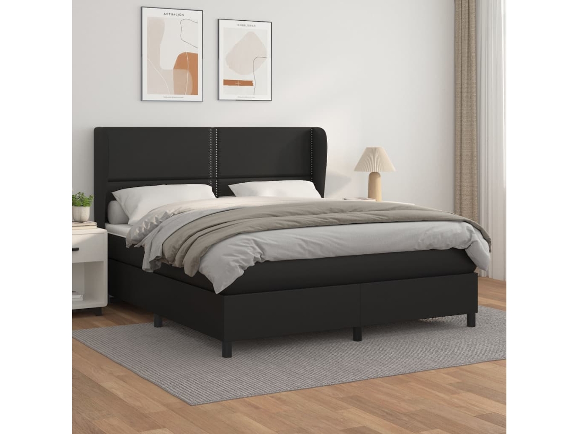 Vidaxl Cama Com Molas/colchão 180x200 Cm Couro Artificial Preto