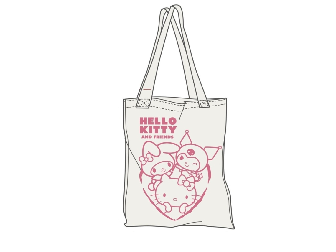 Sacola De Compras De Algodão Com Silhueta Da Hello Kitty E Seus Amigos, 41 X 38 Cm 86877