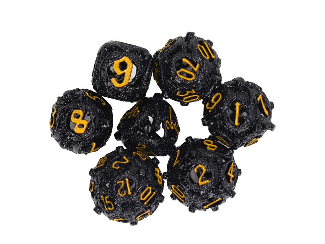 Primerox conjunto de Dados de Cobre Oco Poliédrico Balanceado Gravado para Jogos de Tabuleiro 7 Peças