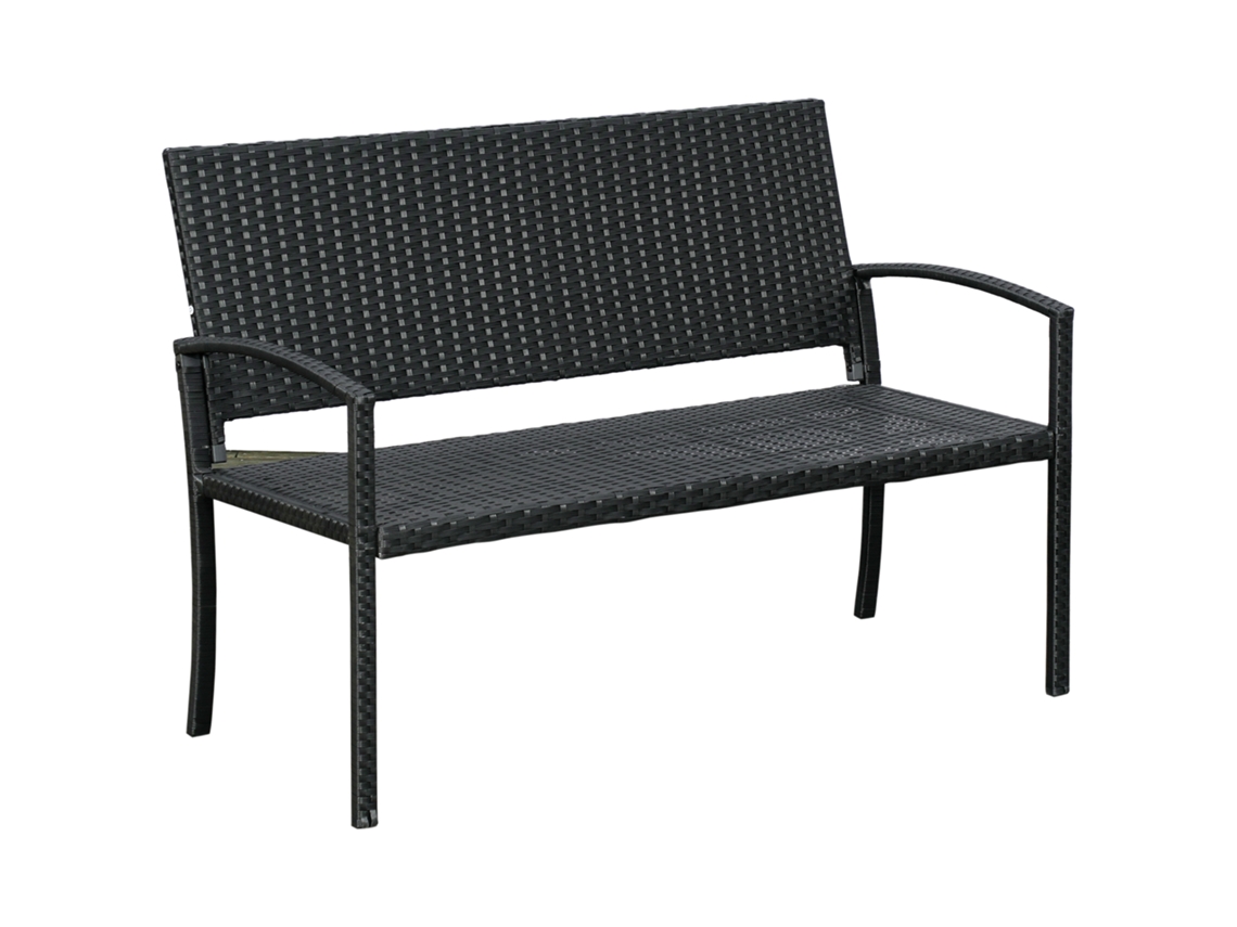 Banco Polirratã Aço Preto 122x60x87cm 2 Lugares
