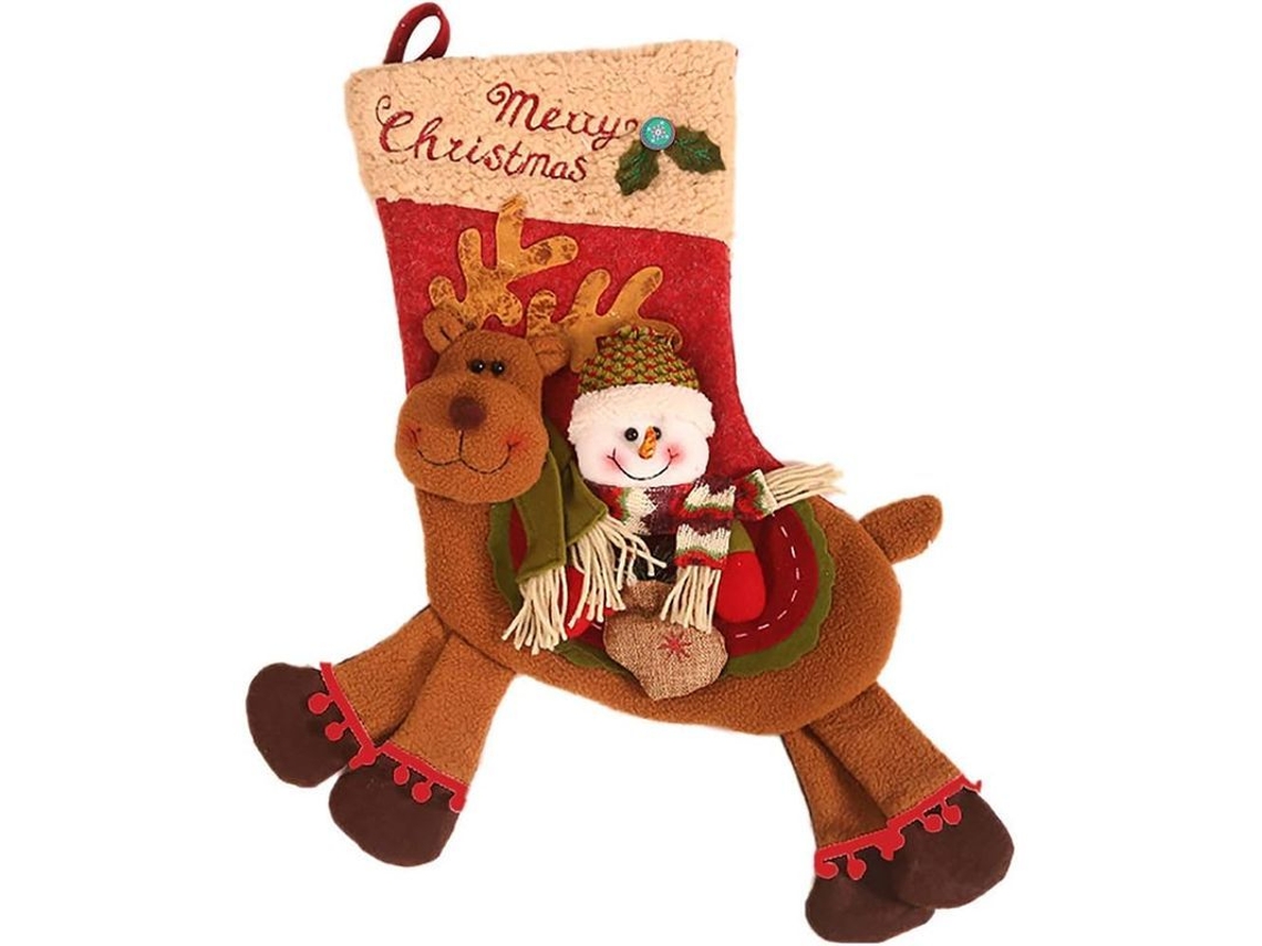 meias de Natal com Renas e Bonecos de Neve Decorativas para Festa Natalina 57x24cm