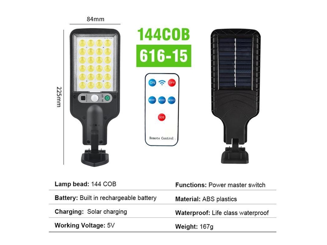 Holofote Solar Exterior 144 Cob (15) Com Sensor E Iluminação Exterior Elysve