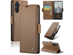 Capa Para Samsung Galaxy A16 5g De Couro Com Textura De Lichia E Fecho Borboleta Com Proteção E Sistema Rfid Antirroubo Marrom