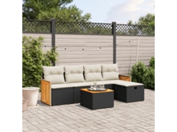 Vidaxl 6 Pcs Conjunto Sofás De Jardim C/ Almofadões Vime Pe Preto