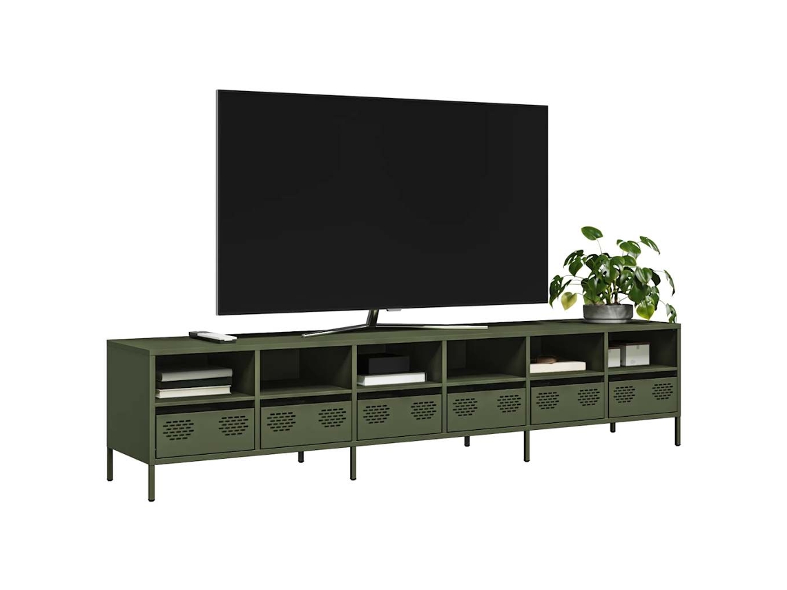 Móvel De Tv 202x39x43,5 Cm Aço Laminado A Frio Verde-azeitona Dkd Home Decor