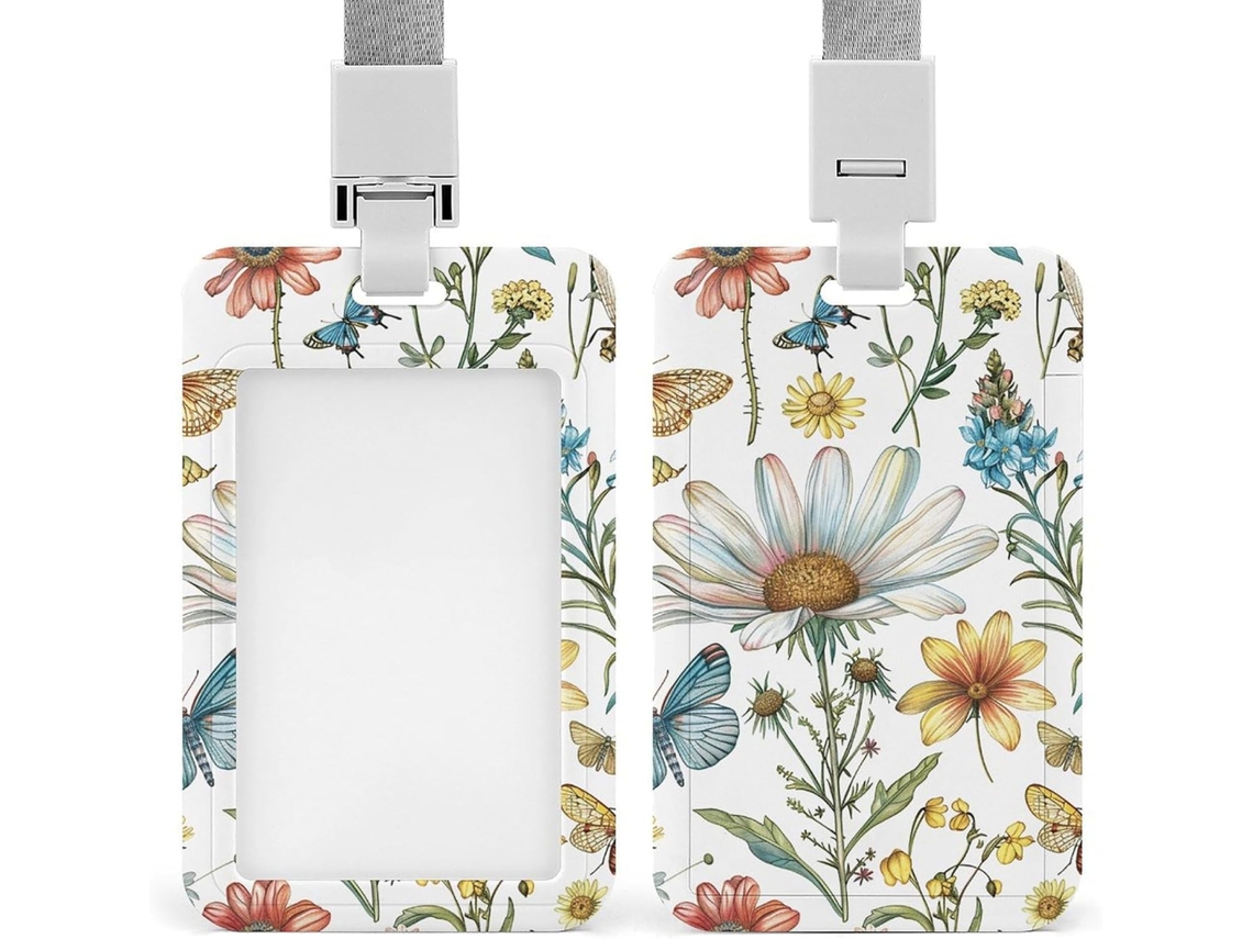 Porta Crachá Retrô Com Linhas De Plantas, Porta Crachá Personalizável, À Prova D Água, Porta Etiqueta De Identificação